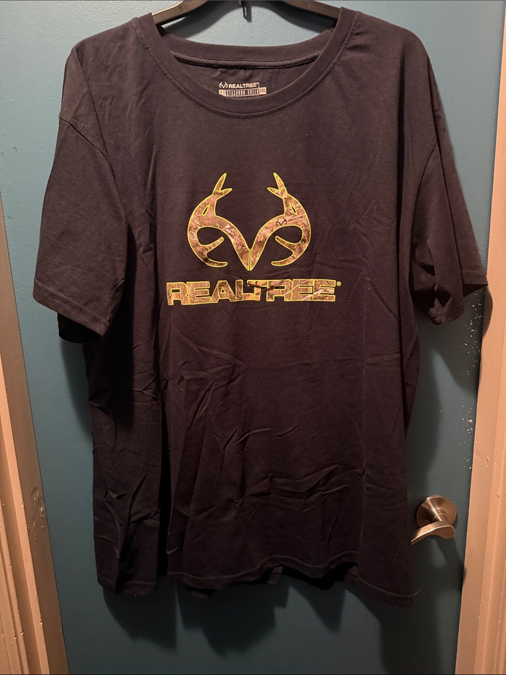 Realtree Black Short Sleeve Tee with Gold Camo Logo